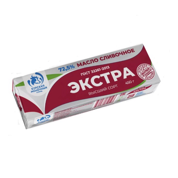 Масло сладко-сливочное несоленое крестьянское Экстра мдж72,5% 450гр кор1-10 КМЗ Россия